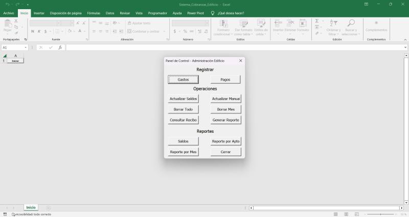 Dashboard en Excel con VBA para la administración de registros de condominios.